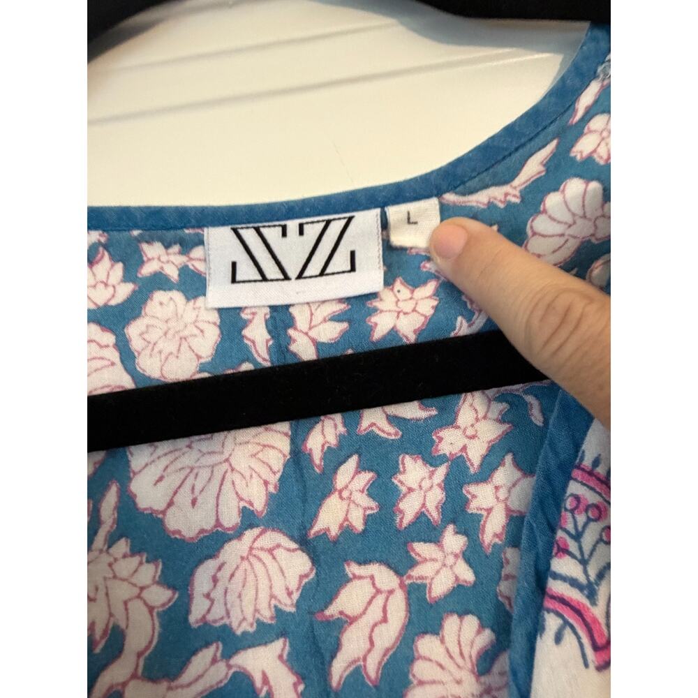 SZ Blockprints Pink & Blue Bib Front Short Dress, size Large - Picture 3 of 3